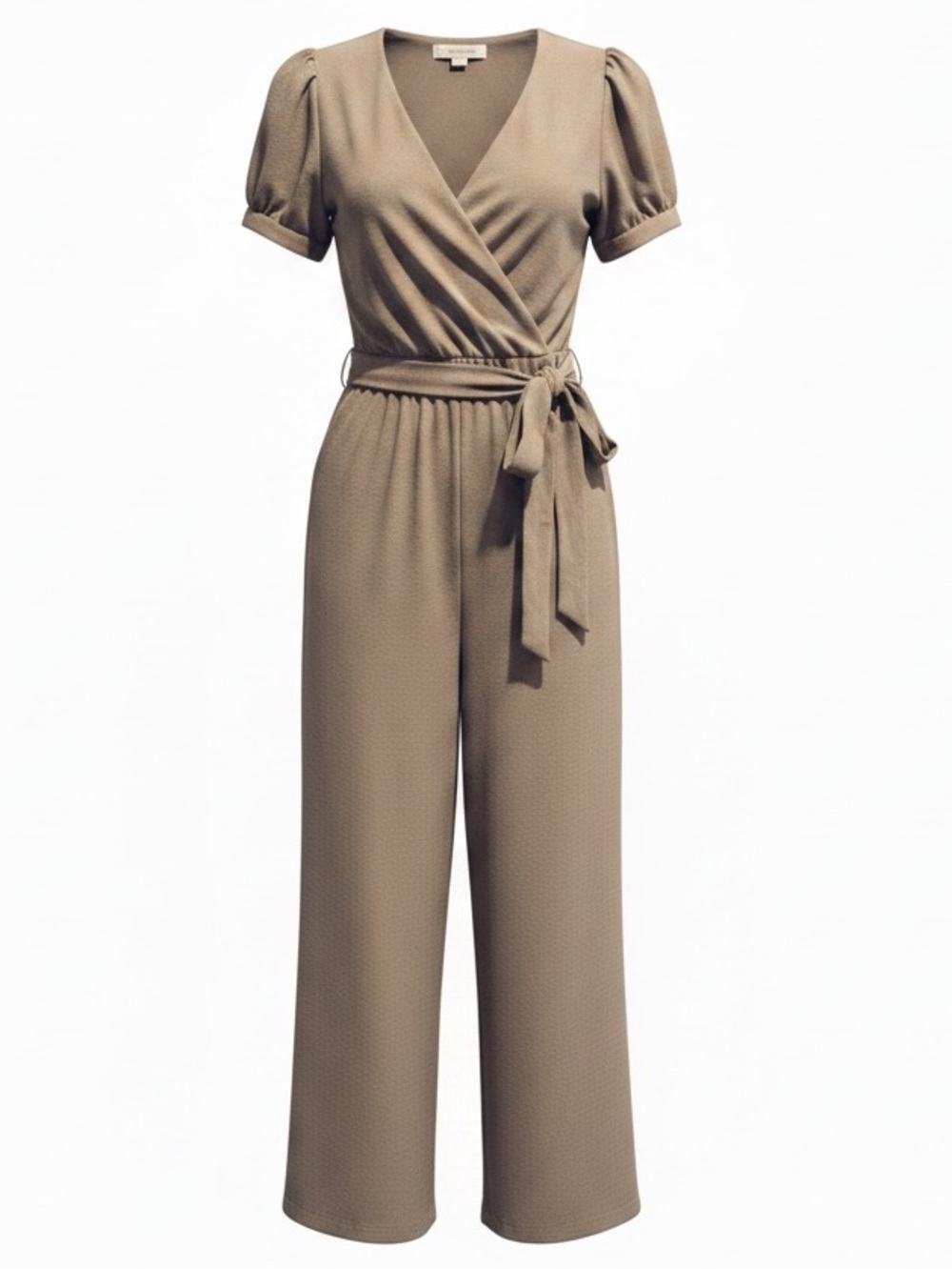 Monteau Los Angeles Tan Short Sleeve Faux Wrap Jumpsuit Small
